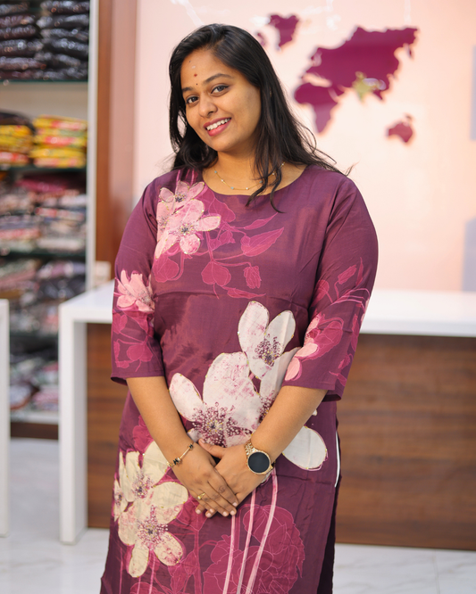Premium Muslin Silk Purple Kurti - MSKT03