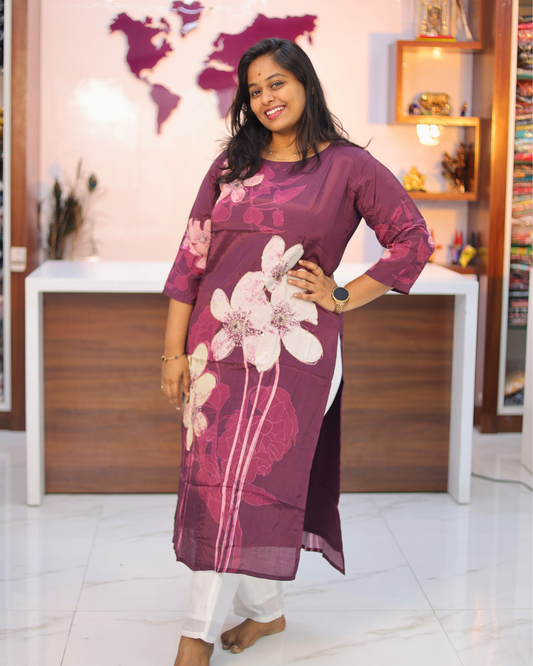 Premium Muslin Silk Purple Kurti - MSKT03