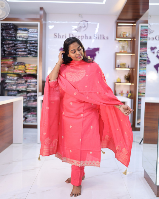 Baby Pink Elegant Embroidery Vatican Silk 3 Pcs Salwar Set - BPSS10