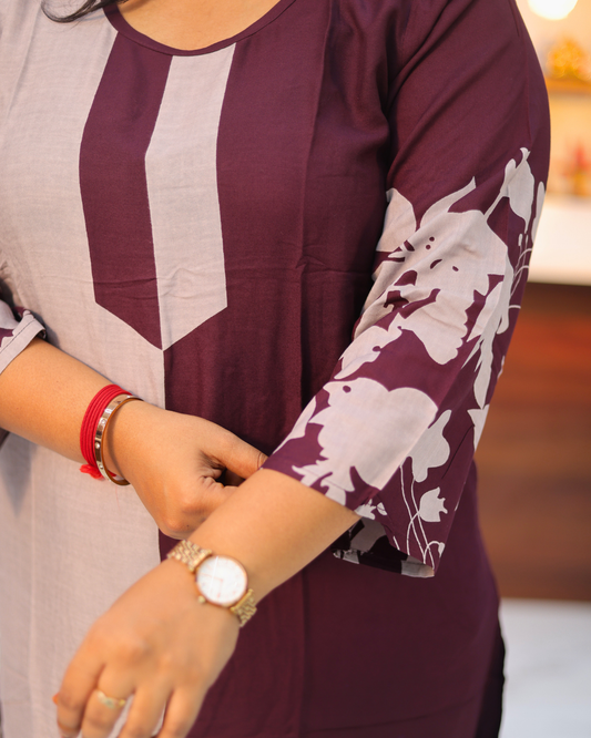 Symmetric Design Spun Cotton Trendy Wine Co Ord Set - RYCS01