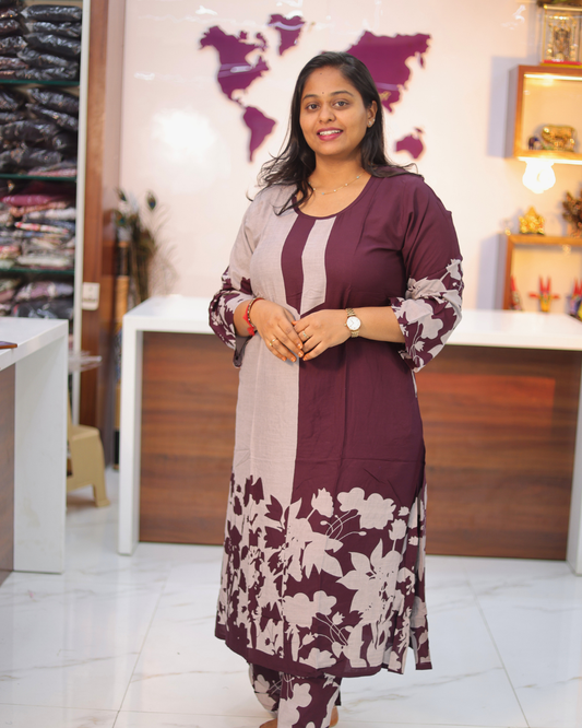 Symmetric Design Spun Cotton Trendy Wine Co Ord Set - RYCS01
