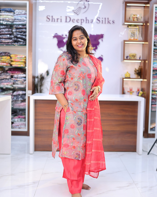 Grey Elegant Embroidery Vatican Silk 3 Pcs Salwar Set - BPSS11