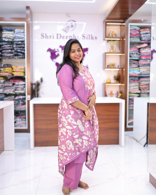Lavender Floral Vatican Silk 3 Pcs Salwar Set - BPSS07