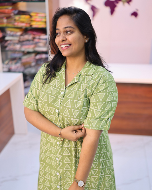 Pure Cotton Olive Green Aline Kurti