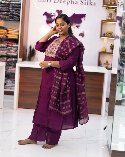 Premium Party Wear 3 Pcs Purple Anarkali Set - PPAS01