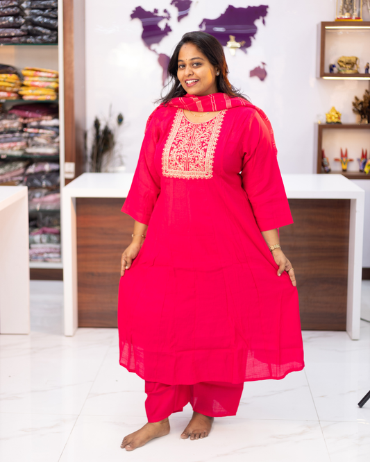 Premium Party Wear 3 Pcs Pink Anarkali Set - PPAS03