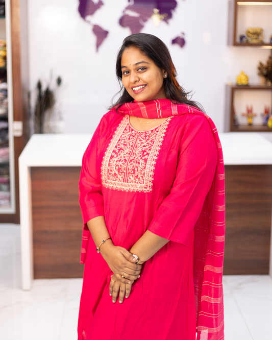 Premium Party Wear 3 Pcs Pink Anarkali Set - PPAS03