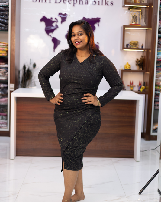 Black Shimmer Bodycon Midi - WNMD45