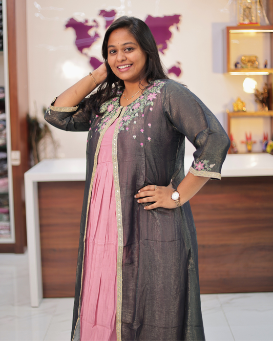 Bridgerton Pastel Purple & Black Silk Overcoat Maxi - ALMX08