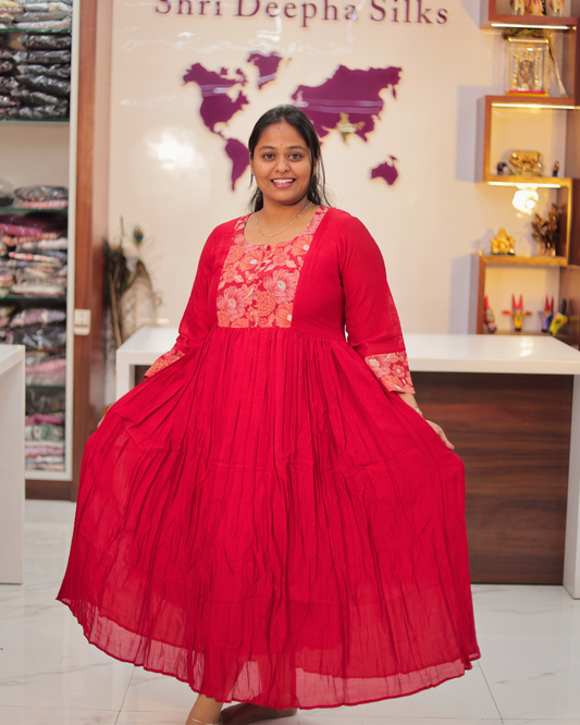 Bridgerton Pastel Red Silk Maxi - ALMX09