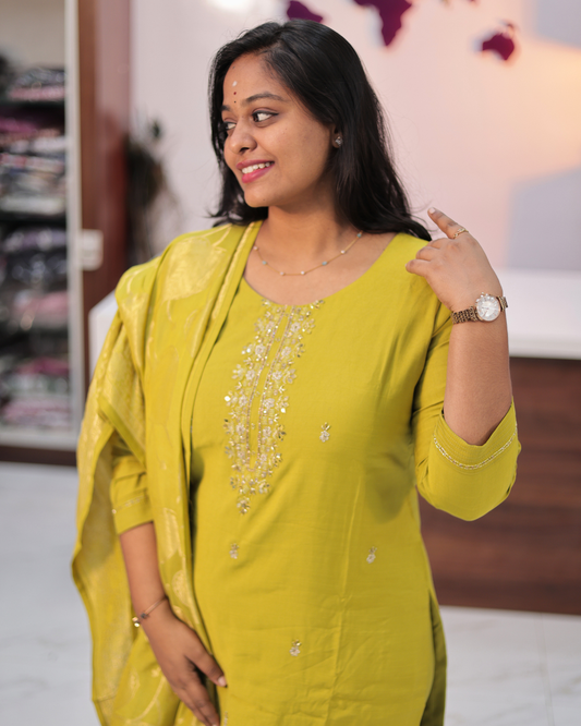 Premium Ethnic & Party Wear Hand Embroidery Banarasi Silk Salwar Set - MTSS02