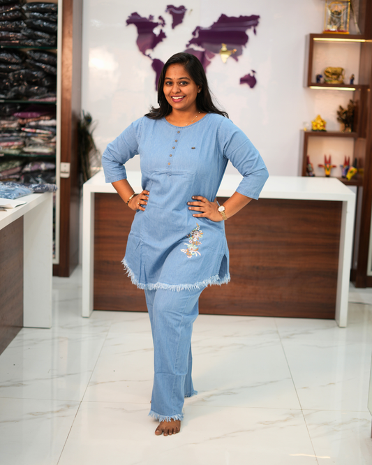 Blue Denim Short Co Ord Set - BKSC01