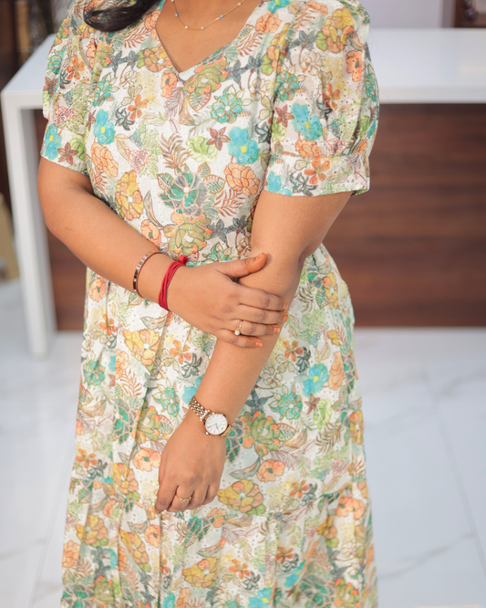 Printed Hakoba Cotton Puff Midi - ASMD14