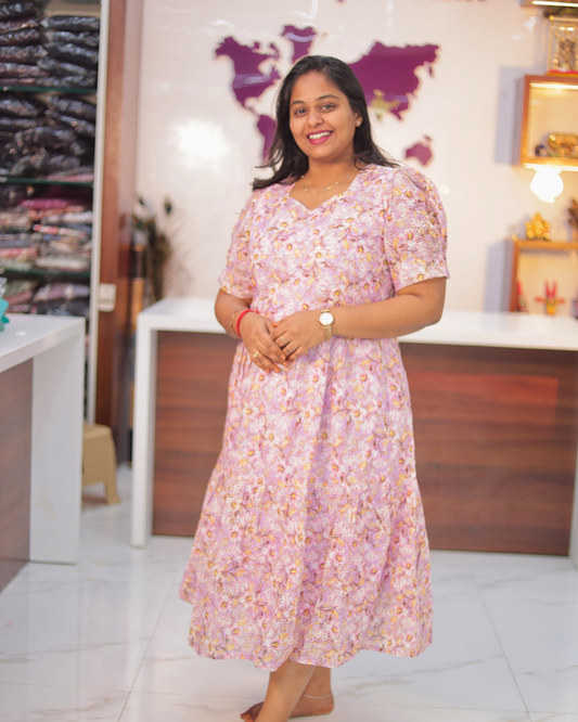 Printed Hakoba Cotton Puff Midi - ASMD13