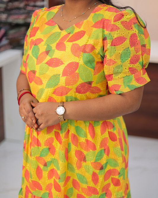 Printed Hakoba Cotton Puff Midi - ASMD11