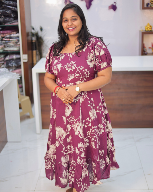 Jaipur Cotton Premium Purple Puff Midi - STMD07