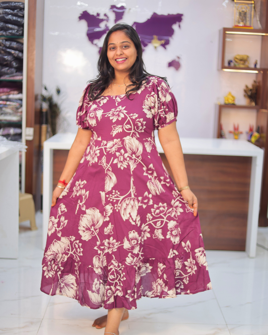 Jaipur Cotton Premium Purple Puff Midi - STMD07