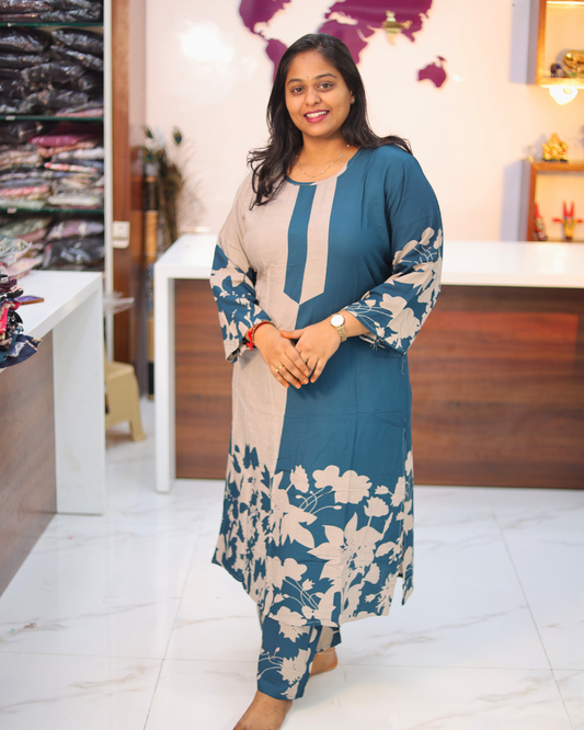 Symmetric Design Spun Cotton Trendy Blue Co Ord Set - RYCS03