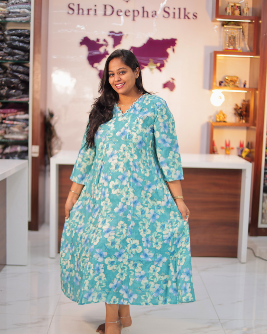 Modal Silk V Neck Blue Kalli Kurti - EIAK02