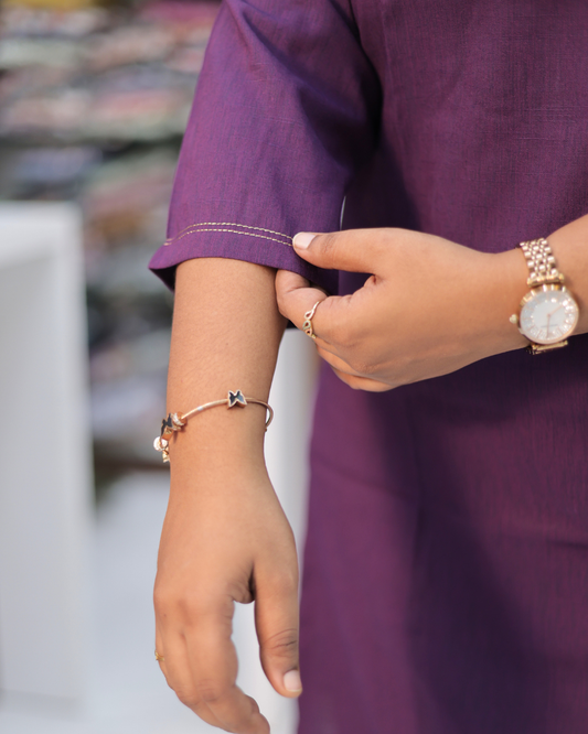 Hand Block Hand Embroidery Soft Cotton with Silky touch Purple Kurti - IBSK01