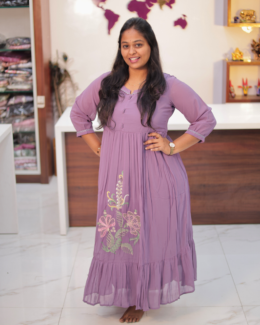 Bridgerton Pastel Purple Georgette Maxi - ALMX02
