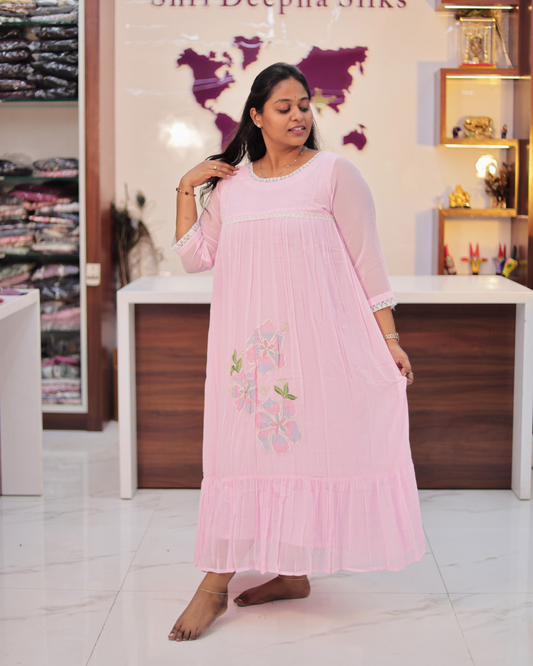 Bridgerton Pastel Pink Georgette Maxi - ALMX03