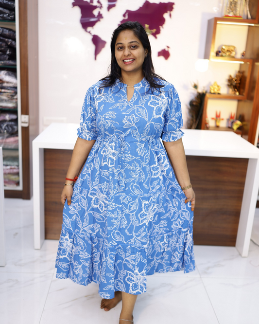 Budget Friendly Plus Size Spun Cotton Adjustable Waist Tie 3 Layered Midi - PSMD11