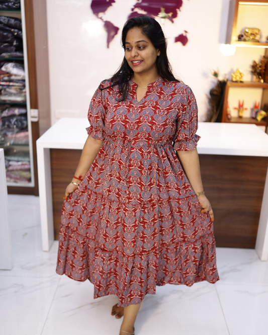 Budget Friendly Plus Size Spun Cotton Adjustable Waist Tie 3 Layered Midi - PSMD09