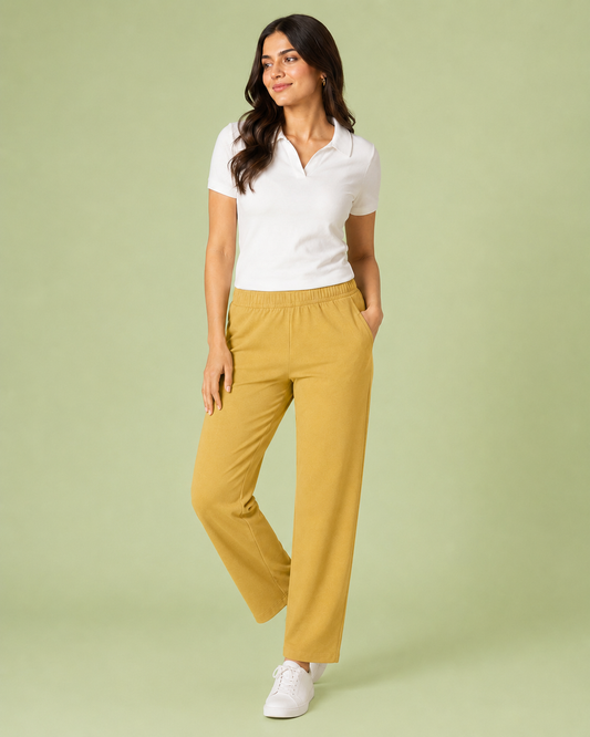Stretchable Straight Pant With Pocket - Beige
