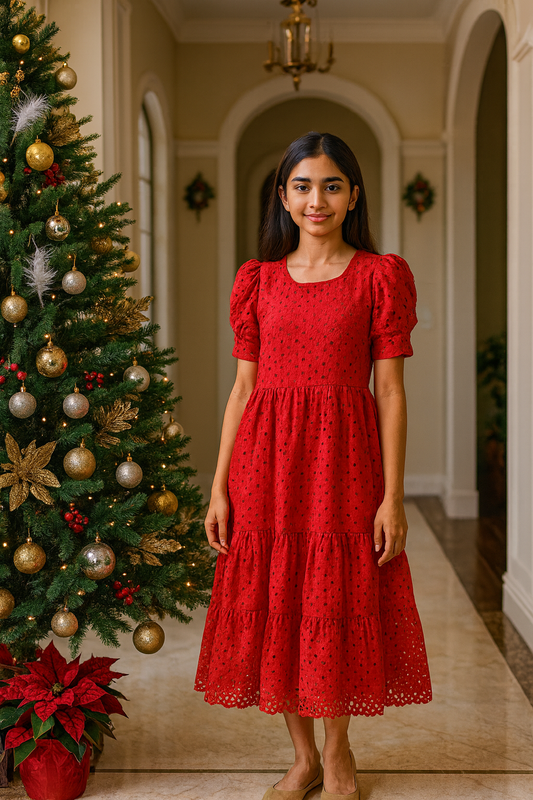 Hakoba Puff Midi - Cherry Red