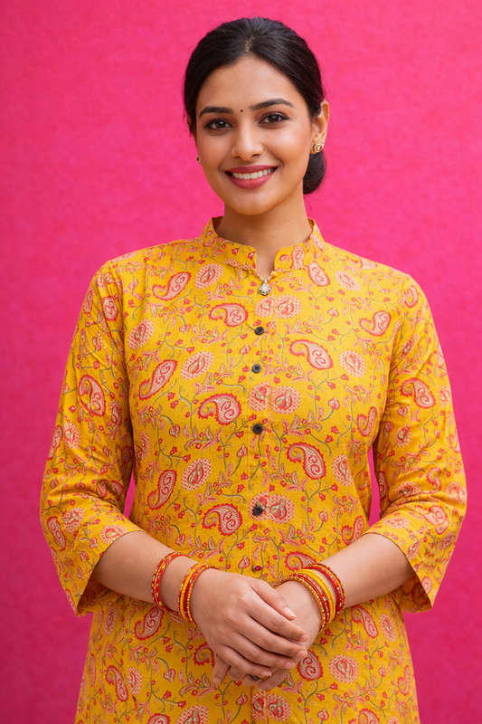 Vatican Silk Yellow Aline Kurti - ALKT51