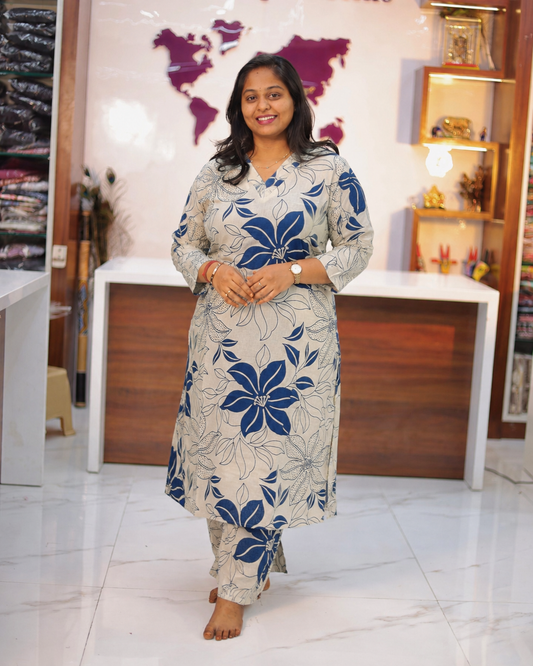 Flex Cotton Blue Moon Flower Co Ord Set - FCCS01