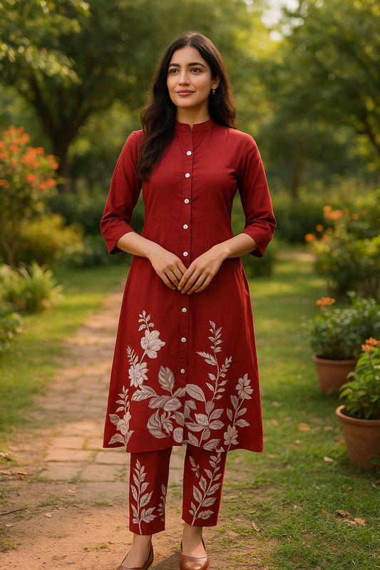 Digital Print Red Aura Co Ord Set -DCS07