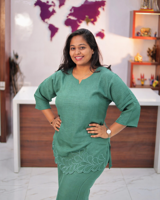 Celebrity Inspired Teal Green Cutwork Short Co Ord Set - CISC13