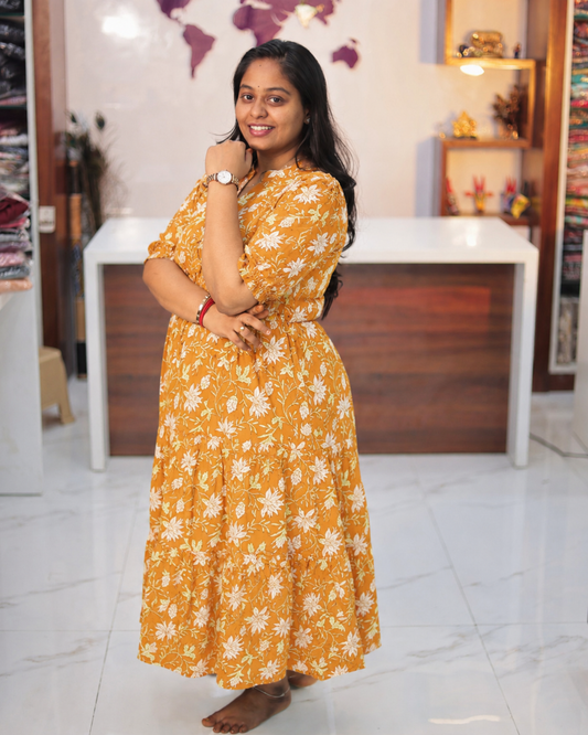 Budget Friendly Plus Size Spun Cotton Adjustable Waist Tie 3 Layered Midi - PSMD08