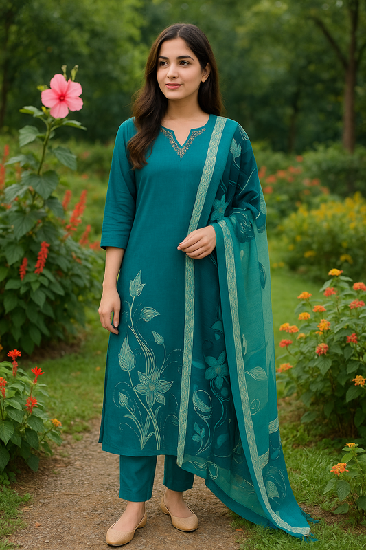 Premium Party Wear Pure Silk Embroidery 3 Pcs Salwar Set