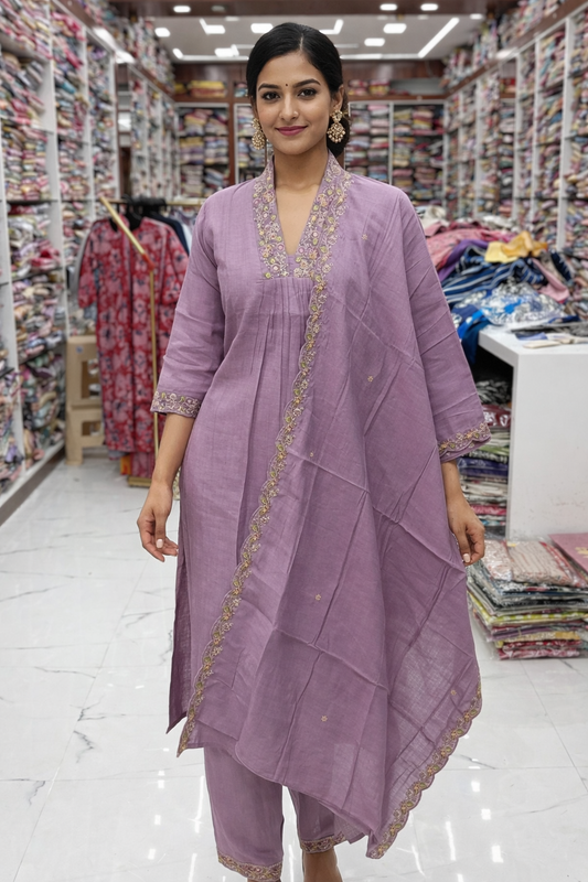 Premium Party Wear High Neck Embroidery 3 Pcs Salwar Set- PPSS21