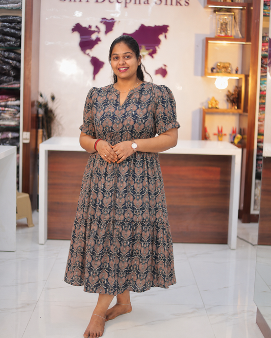 Budget Friendly Plus Size Spun Cotton Adjustable Waist Tie 3 Layered Midi - PSMD06