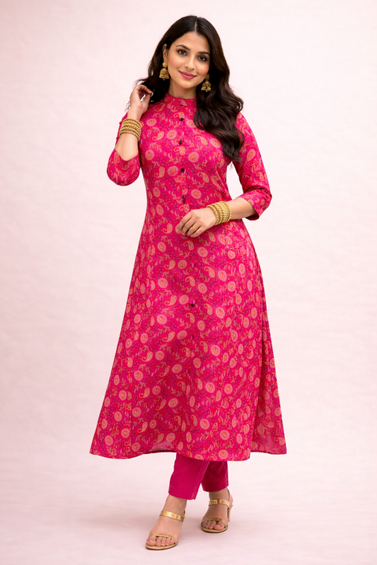 Vatican Silk Rani Pink Aline Kurti - ALKT53