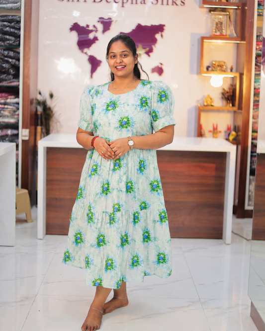 Printed Hakoba Cotton Puff Midi - ASMD15