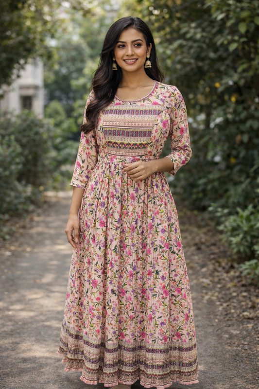 Vintage Floral Peach Sequence Maxi