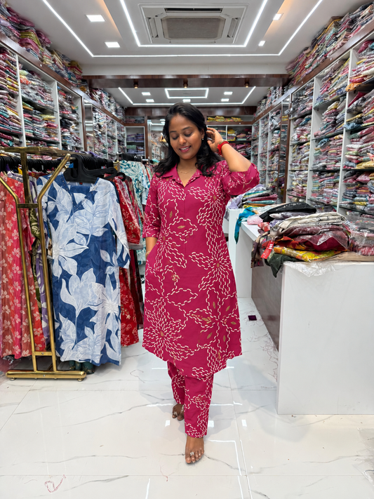 Aline Collar Neck Spun Cotton Co Ord Set - JVCS22
