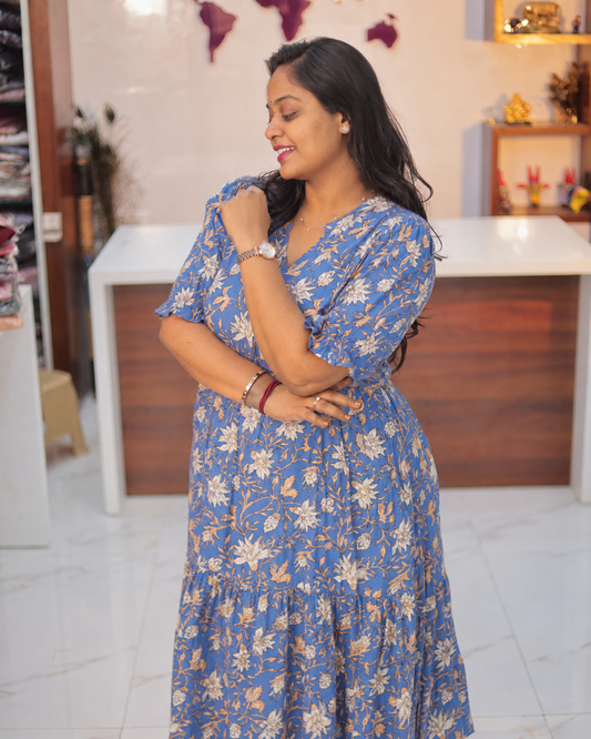 Budget Friendly Plus Size Spun Cotton Adjustable Waist Tie 3 Layered Midi - PSMD07