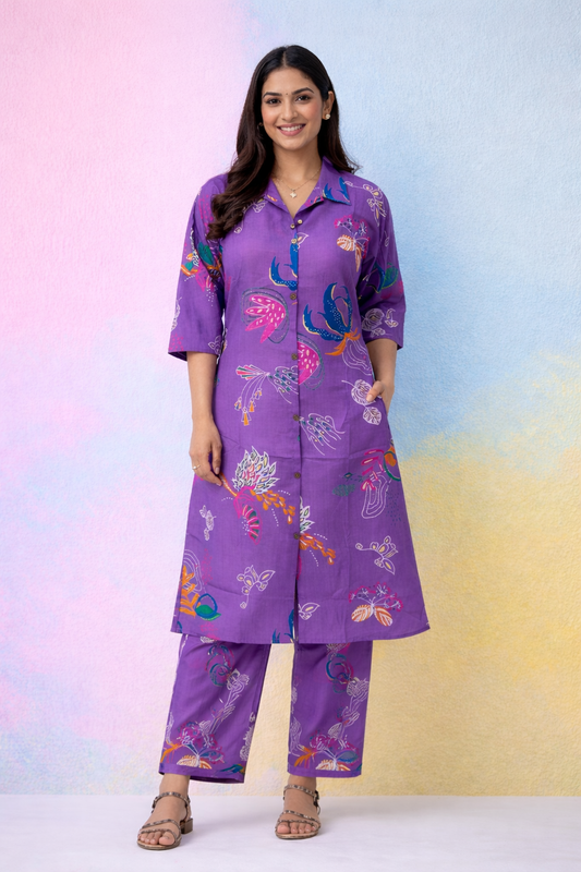 Aline Collar Neck Vatican Silk Co Ord Set - ACCS19