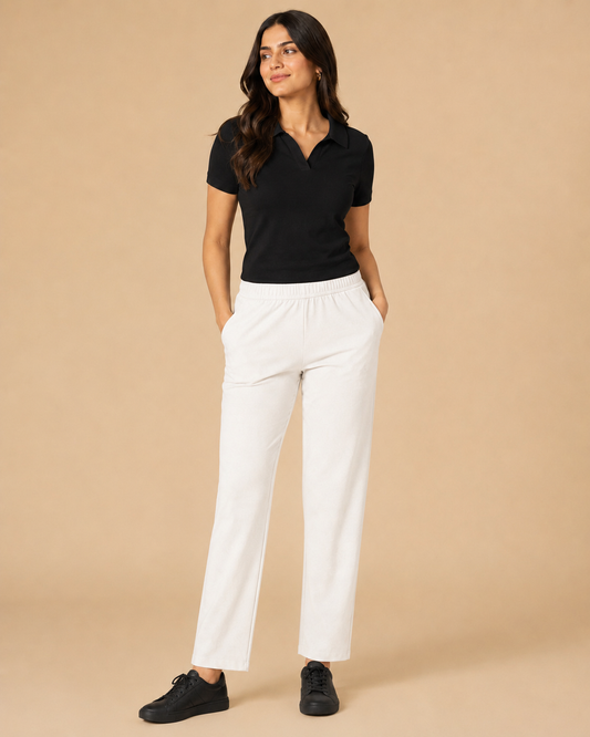 Stretchable Straight Pant With Pocket - White
