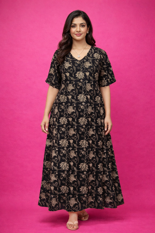 Kalamkari Cotton Puff Midi - KKMD26