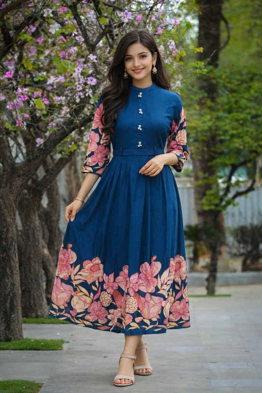 Blue Berry Floral Cotton Midi - CNMD01