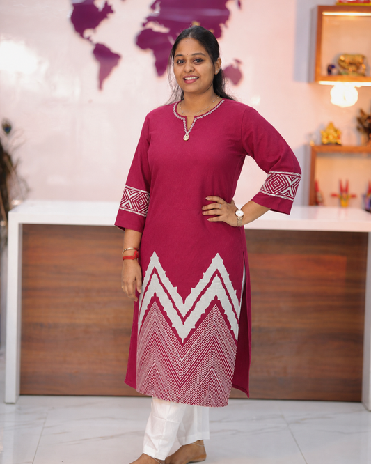 Deep Magenta Chevron Pattern Kurti - SAKT03