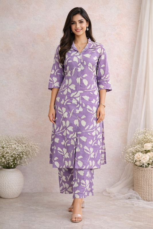Aline Collar Neck Vatican Silk Co Ord Set - ACCS21