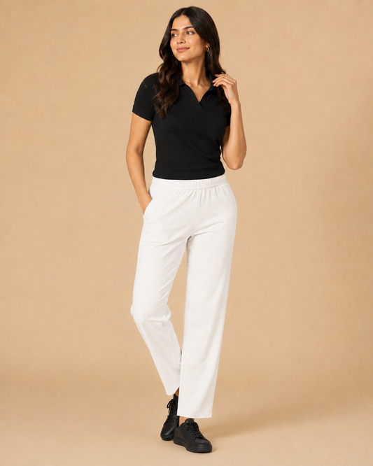 Stretchable Straight Pant With Pocket - White
